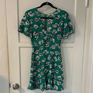 All in Favor Green and White Floral Mini Dress